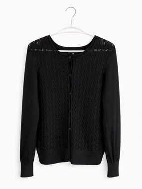 RW&CO. Black Lace-Like Fine Knit Front Button-Up Cardigan – Size Medium EUC